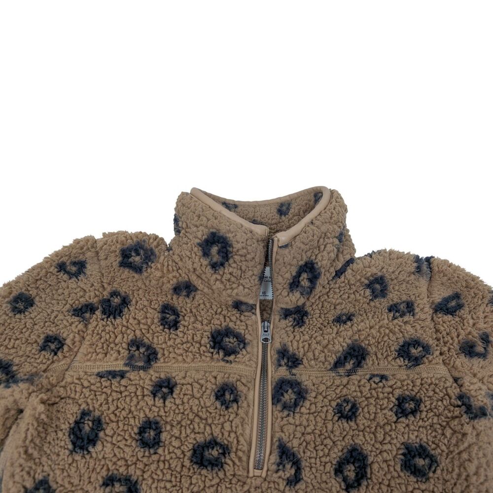 Abercrombie & Fitch Half-Zip Sherpa Fleece, Tan Animal Print, Size: XS - Picture 2 of 8